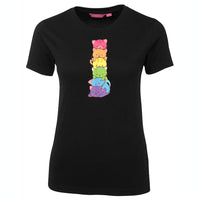 Rainbow Kitty Stack Femme Fit T-Shirt (Black)