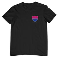 Bisexual Pride Flag Heart Left Chest Logo T-Shirt (Black)