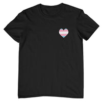 Transgender Pride Flag Heart Left Chest Logo T-Shirt (Black)