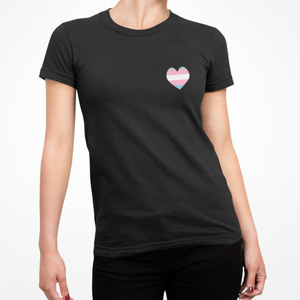 Transgender Pride Flag Left Chest Logo Femme Fit T-Shirt (Black)