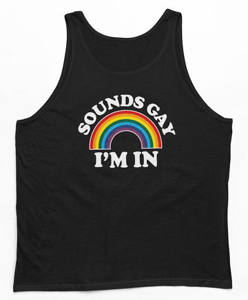 Sounds Gay, I'm In! Rainbow "Masculine Fit" Singlet (Black) - Shown Flat