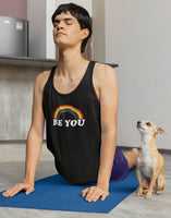 Be You Rainbow Logo "Masculine Fit" Singlet (Black) - Shown Worn